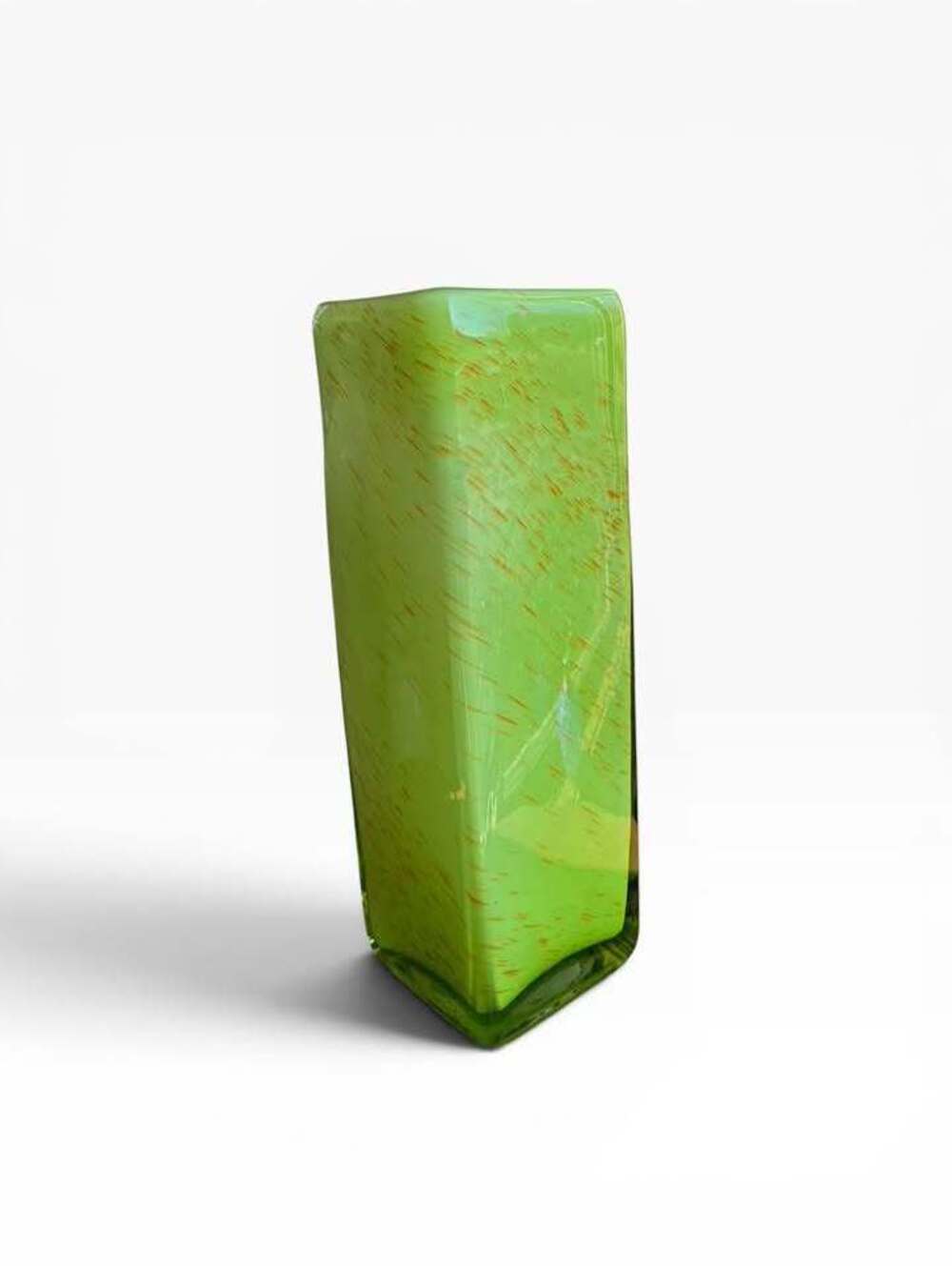 Modern Citron Lime Green Glass Vase – Square Hand Blown Table Centerpiece